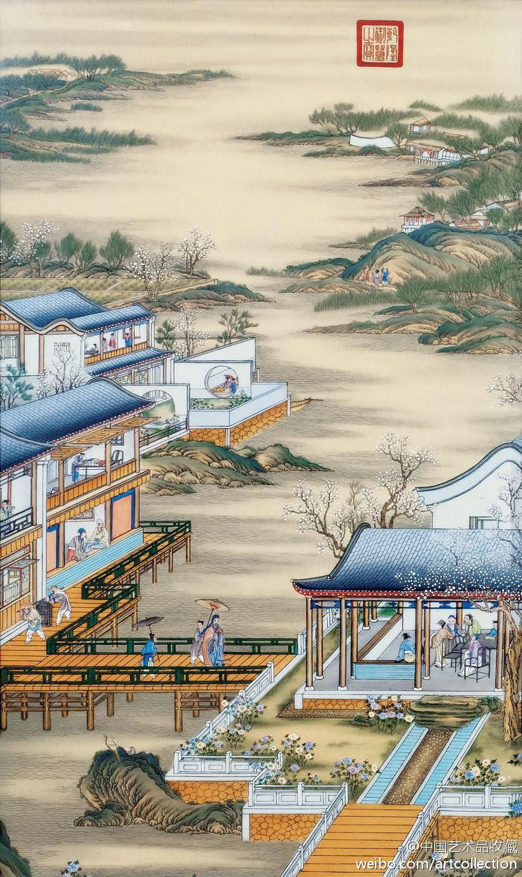 郎世宁 平安春信 中国画 掛け軸 水墨画 和室 玄関 茶室 壁掛け 美術品 清郎世宁《平安春信图》--- 这是一幅人物肖像画，此幅画上并没有作者的